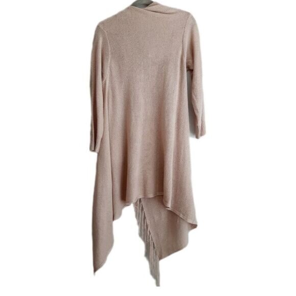 Fringe Hem \ Waterfall Sweater Cardigan Open Front / One Button Cream Pink Sz S - Picture 6 of 8